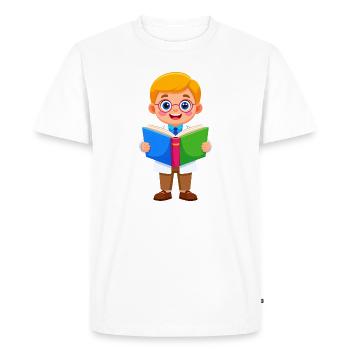 Garçon à lunettes lisant un livre – rat de bibliothèque - T-shirt Premium bio Homme - blanc - Devant - Nico (187cm)