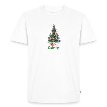 Christmas tree with funny text Merry Catmas for - Men's Premium Organic T-Shirt - white - Front - Nico (187cm)