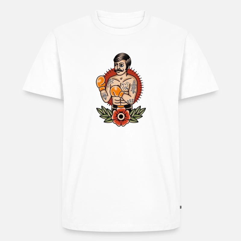 Old school Tattoo Stil Boxer - Männer Premium Bio T-Shirt - Weiß