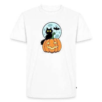Cat on pumpkin - Men's Premium Organic T-Shirt - white - Front - Nico (187cm)