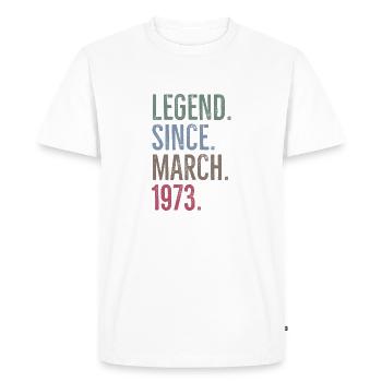 Légende depuis mars 1973 - T-shirt Premium bio Homme - blanc - Devant - Nico (187cm)