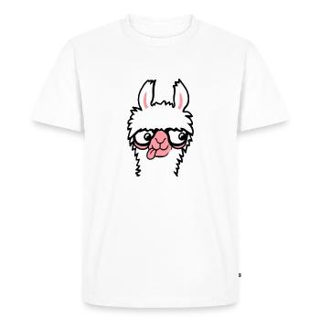 Llama Nerd Geek Lunettes à monture de corne Smart Funny Grimace - T-shirt Premium bio Homme - blanc - Devant - Nico (187cm)
