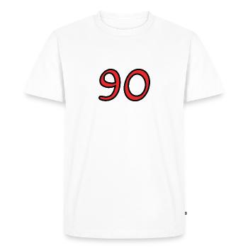 90. 90 YEARS. 90TH ANNIVERSARY. 90TH ANNIVERSARY. - Men's Premium Organic T-Shirt - white - Front - Nico (187cm)