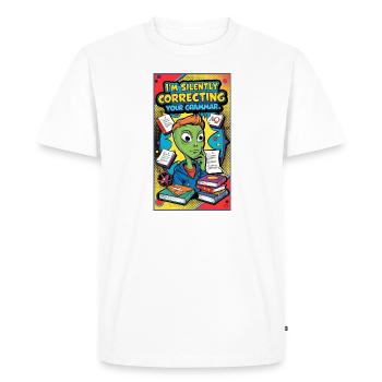 Je corrige silencieusement votre grammaire - T-shirt Premium bio Homme - blanc - Devant - Nico (187cm)