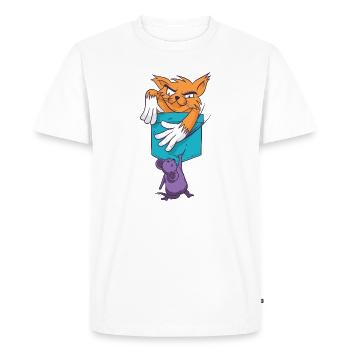 Playful Cat with Mouse Pattern - Men's Premium Organic T-Shirt - white - Front - Nico (187cm)