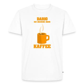 Dario J’ai besoin de mon café - T-shirt Premium bio Homme - blanc - Devant - Nico (187cm)