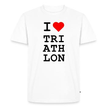 I Love Triathlon - Iconic Heart Design - Men's Premium Organic T-Shirt - white - Front - Nico (187cm)