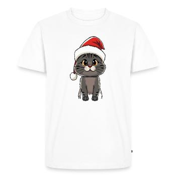 Cute Winter Cat with Santa Hat - Men's Premium Organic T-Shirt - white - Front - Nico (187cm)