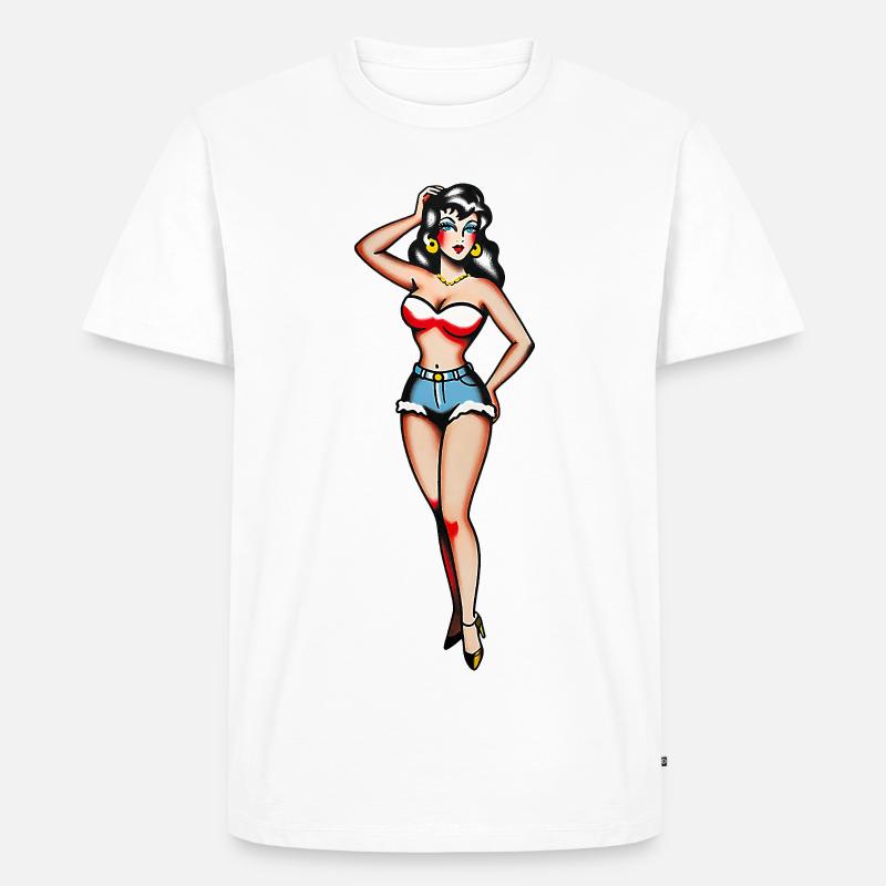 Klassisches Tattoo-Pin-up-Mädchen - Männer Premium Bio T-Shirt - Weiß
