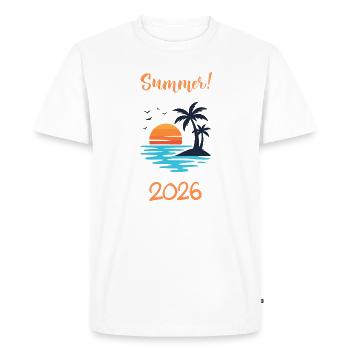 Chemise de vacances Sunset Beach été 2026 - T-shirt Premium bio Homme - blanc - Devant - Nico (187cm)