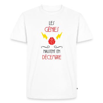 les génies naissent en Décembre - Naissance - HPI - T-shirt Premium bio Homme - blanc - Devant - Nico (187cm)