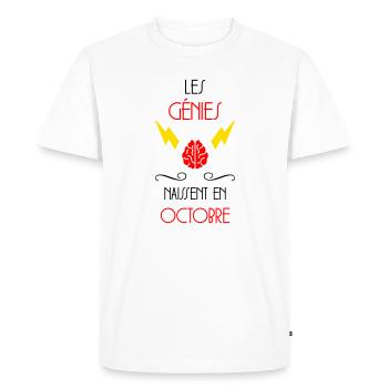 les génies naissent en Octobre - Anniversaire - T-shirt Premium bio Homme - blanc - Devant - Nico (187cm)