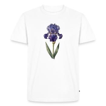 Purple iris on delicate stem - Men's Premium Organic T-Shirt - white - Front - Nico (187cm)