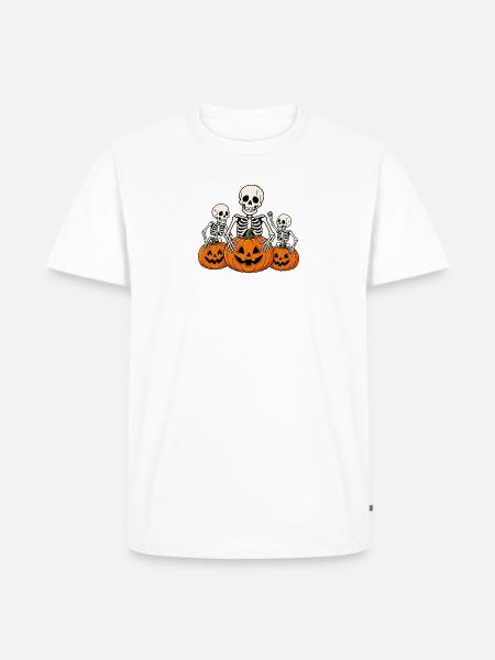 Halloween Skelett Kürbis - Männer Premium Bio T-Shirt - Weiß