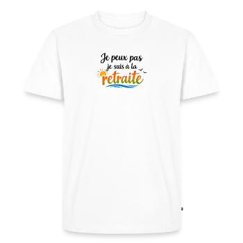 Je peux pas je suis à la retraite, Humour retraite - T-shirt Premium bio Homme - blanc - Devant - Nico (187cm)