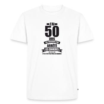 anniversaire 50 ans j ai pas arrete les connerie - T-shirt Premium bio Homme - blanc - Devant - Nico (187cm)