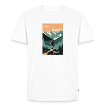 Nature Is Cheaper Than Therapy Mountains Hiking - Men's Premium Organic T-Shirt - white - Front - Nico (187cm)