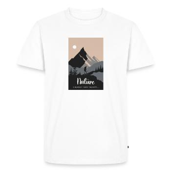 Nature Is Cheaper Than Therapy Mountains Hiking - Men's Premium Organic T-Shirt - white - Front - Nico (187cm)