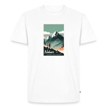Nature Is Cheaper Than Therapy Mountains Hiking - Men's Premium Organic T-Shirt - white - Front - Nico (187cm)