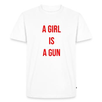 une fille est une arme à feu - T-shirt Premium bio Homme - blanc - Devant - Nico (187cm)