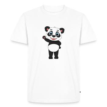 « Salut tout le monde! » Doux panda comique ondulant - T-shirt Premium bio Homme - blanc - Devant - Nico (187cm)