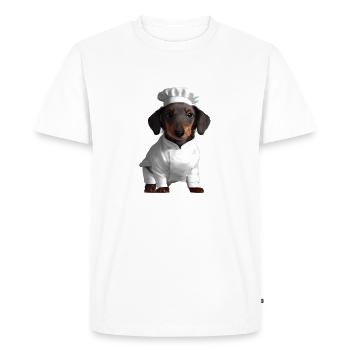 Chiens, Chiot teckel, Teckel, Chien, cuisine, restaurateur - T-shirt Premium bio Homme - blanc - Devant - Nico (187cm)