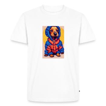 Pop Art Dachshund with Oversized Puffer Jacket - Men's Premium Organic T-Shirt - white - Front - Nico (187cm)