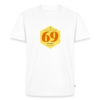 Vignette automobile française année 1969 - T-shirt Premium bio Homme - blanc - Devant - Nico (187cm)