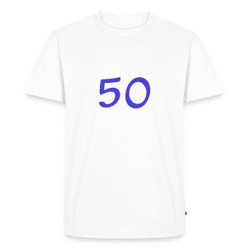 50. 50 ANS. 50e ANNIVERSAIRE. ANNIVERSAIRE 50 ANS. - T-shirt Premium bio Homme - blanc - Devant - Nico (187cm)