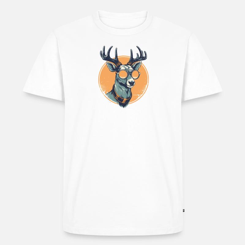 Hirsch Sonnenbrille Reh Rotwild - Männer Premium Bio T-Shirt - Weiß