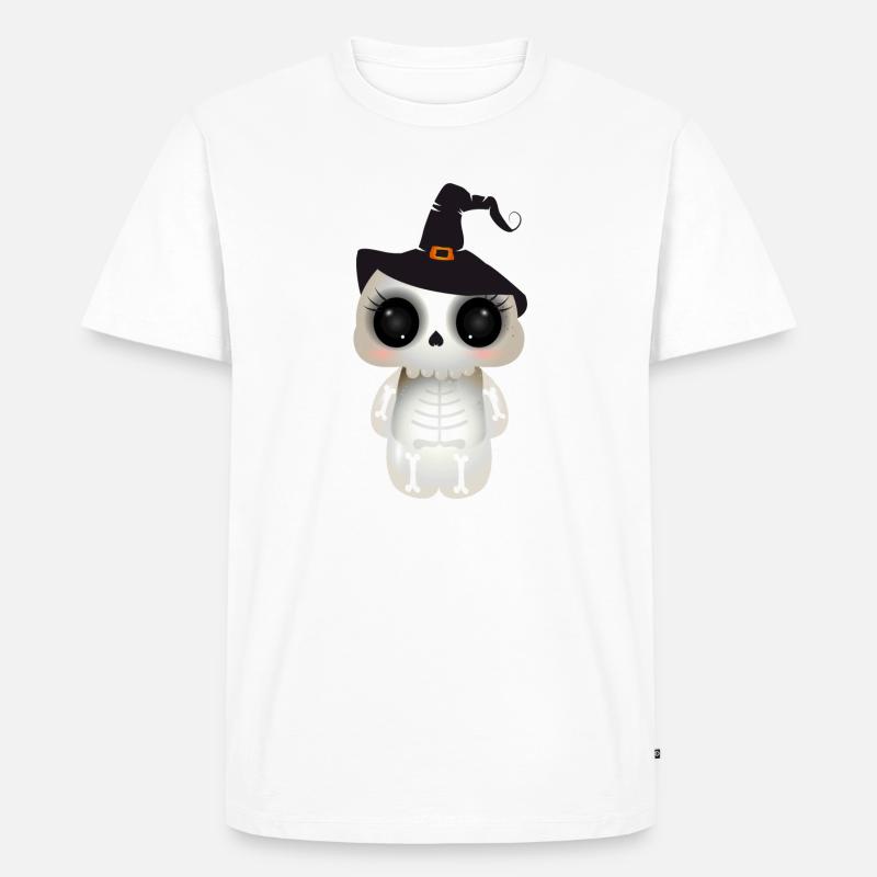 niedlicher Skull mit schwarzen Hexenhut - Männer Premium Bio T-Shirt - Weiß