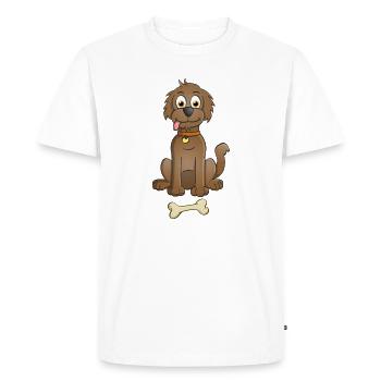 Cheerful image of a brown dog with bone - Men's Premium Organic T-Shirt - white - Front - Nico (187cm)