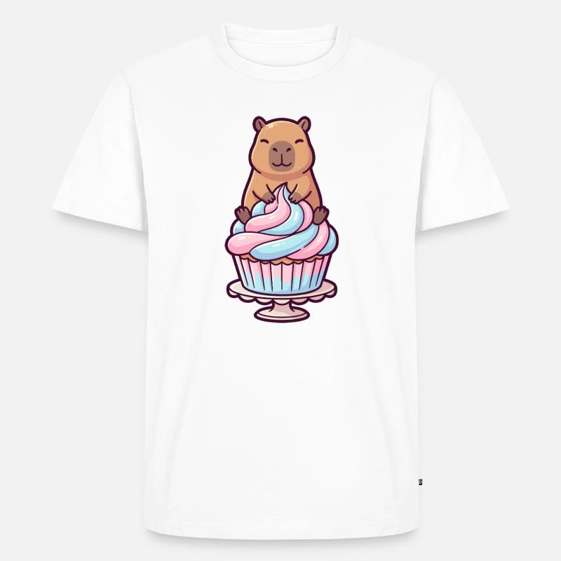 Capybara auf Cupcake-Torte süßes Motiv - Männer Premium Bio T-Shirt - Weiß
