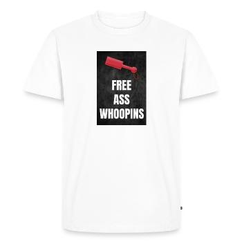 Kinky Paddle BDSM Leather Free Ass Whoopins - Men's Premium Organic T-Shirt - white - Front - Nico (187cm)