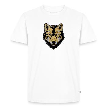 Wolf's Face, Gold - Men's Premium Organic T-Shirt - white - Front - Nico (187cm)