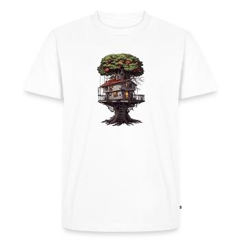 Cabane dans les arbres / Cime des arbres / Cabane dans les arbres / Aventure - T-shirt Premium bio Homme - blanc - Devant - Nico (187cm)