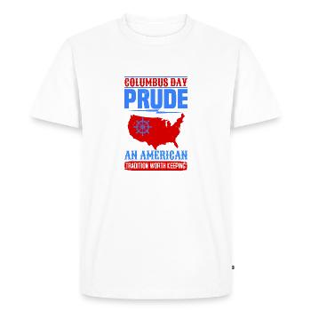 COLUMBUS DAY PRUDE UN AMÉRICAIN - T-shirt Premium bio Homme - blanc - Devant - Nico (187cm)