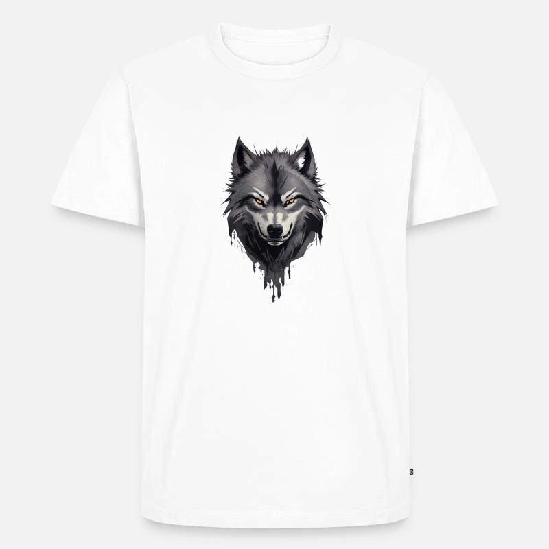 Wolfsangst Dunkler Spooky Wolfskopf - Männer Premium Bio T-Shirt - Weiß
