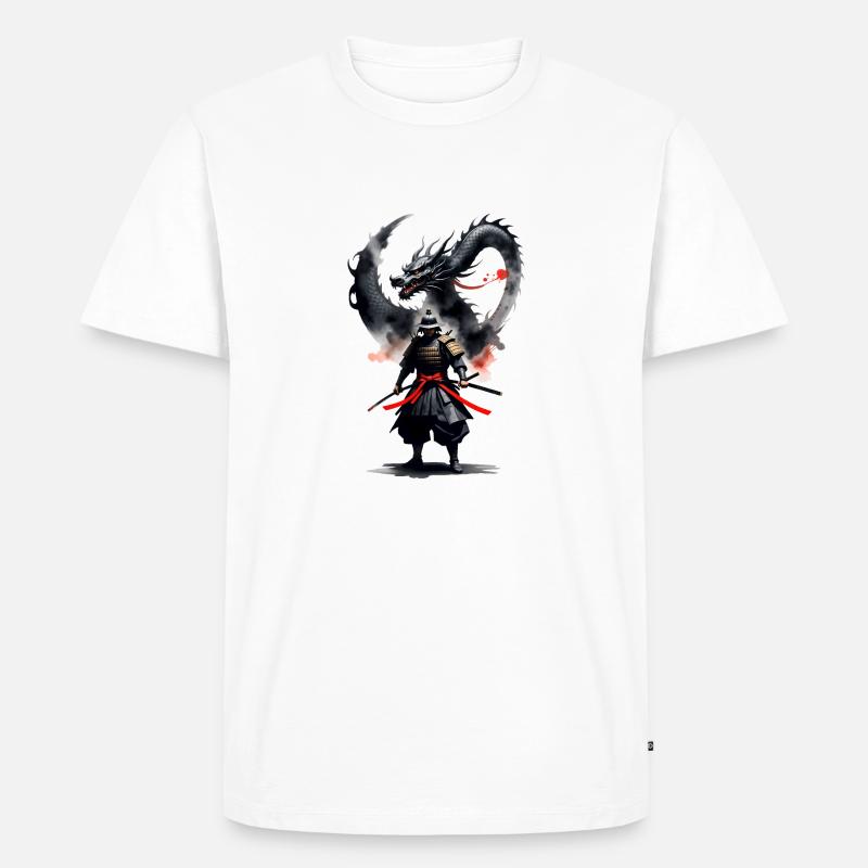 Samurai Krieger Schwarzer Drache - Männer Premium Bio T-Shirt - Weiß