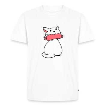 Chat mignon mange des saucisses la bouche mange des saucisses amusant - T-shirt Premium bio Homme - blanc - Devant - Nico (187cm)