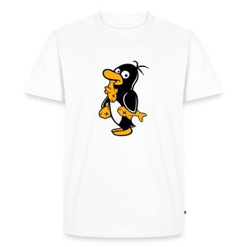 Un pingouin mange trois poissons attrapés par la faim délicieux - T-shirt Premium bio Homme - blanc - Devant - Nico (187cm)