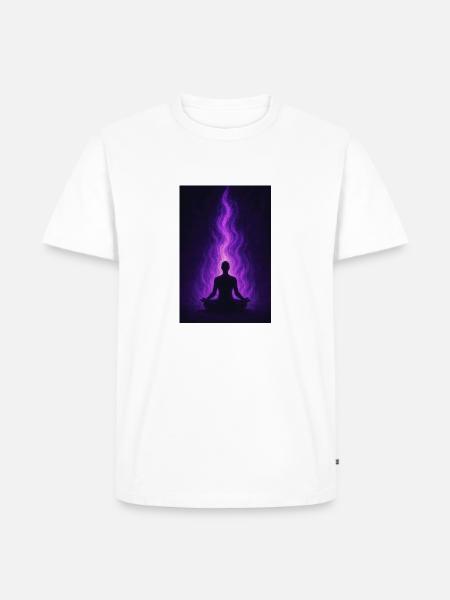 Violette Flammen-Meditation - Männer Premium Bio T-Shirt - Weiß