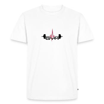 gym text logo weight lifting pulse frequency heart - Men's Premium Organic T-Shirt - white - Front - Nico (187cm)