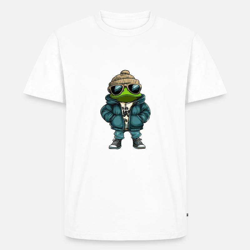 Frosch Winter Comic - Männer Premium Bio T-Shirt - Weiß
