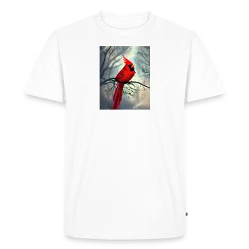 Red Bird on a Branch - Men's Premium Organic T-Shirt - white - Front - Nico (187cm)