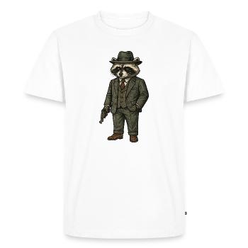 Élégant chef de la mafia raton laveur en costume avec un chapeau - T-shirt Premium bio Homme - blanc - Devant - Nico (187cm)