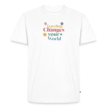 Travel changes your world - Men's Premium Organic T-Shirt - white - Front - Nico (187cm)