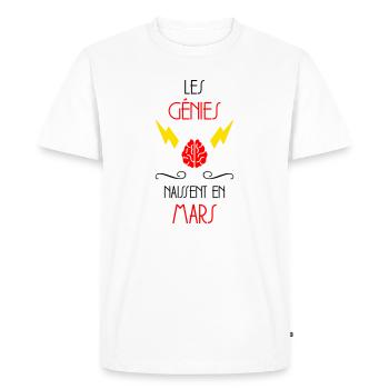 Les Génies Naissent en Mars Cadeau Bébé - T-shirt Premium bio Homme - blanc - Devant - Nico (187cm)