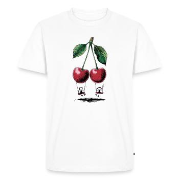 Cherries illustration with leaves vintage look - Men's Premium Organic T-Shirt - white - Front - Nico (187cm)