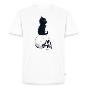 Cute kitten sitting on a skull - Men's Premium Organic T-Shirt - white - Front - Nico (187cm)